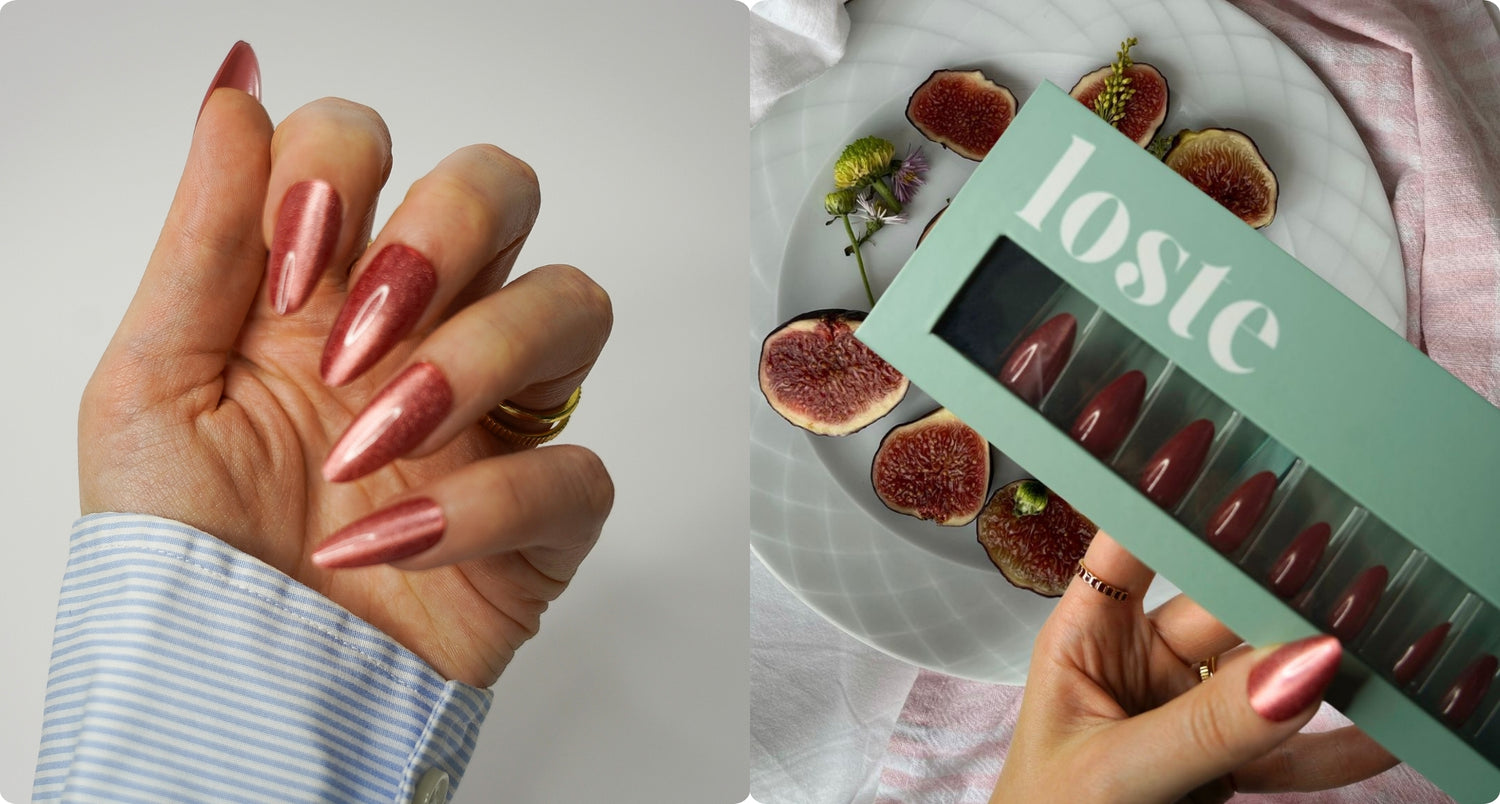 false nails on hand and box of false nails