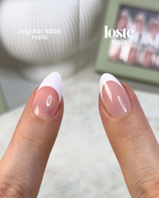 A side by side showing how Loste press-on nails are better quality than regular press-on nails
