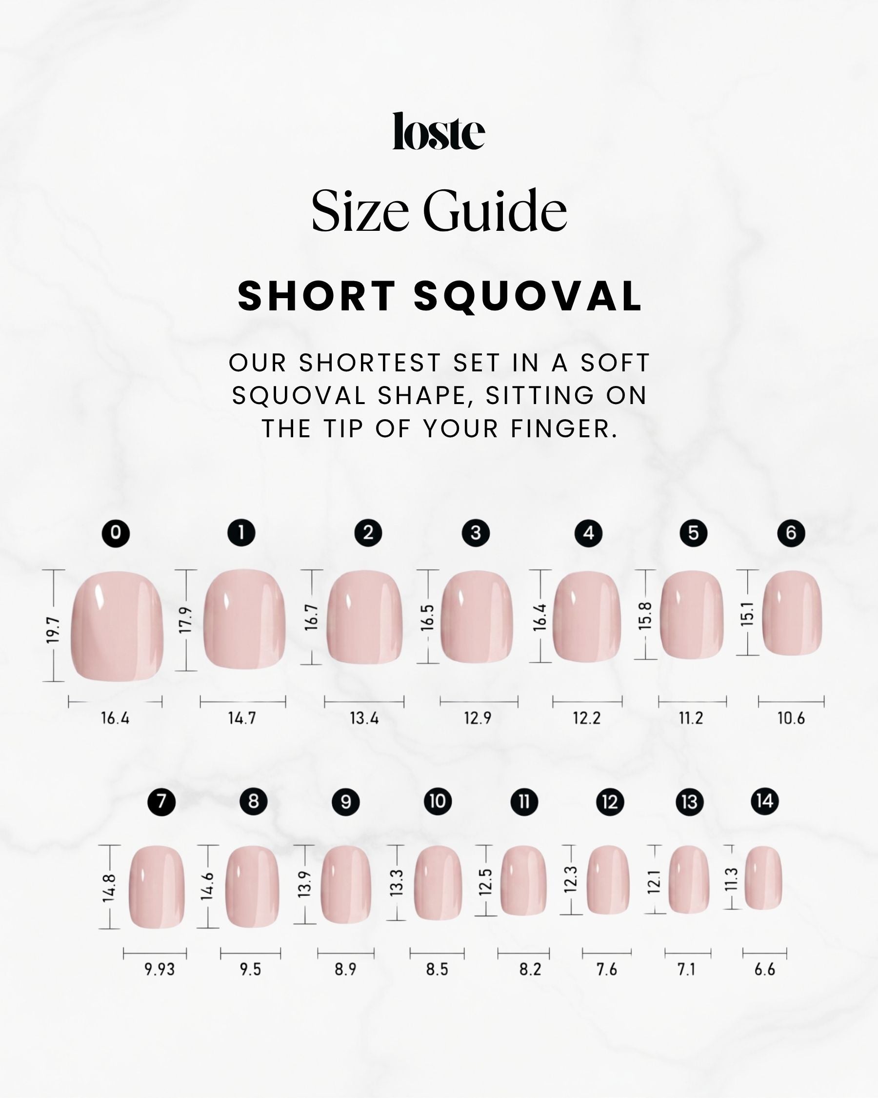 Loste press-on nails size guide