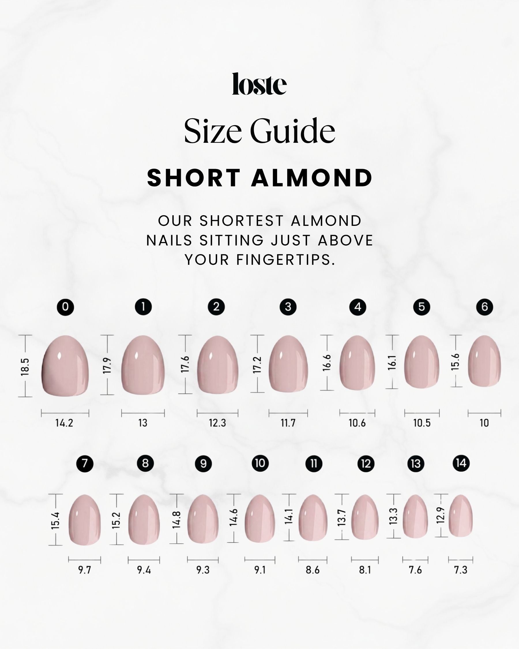 Loste press-on nails size guide