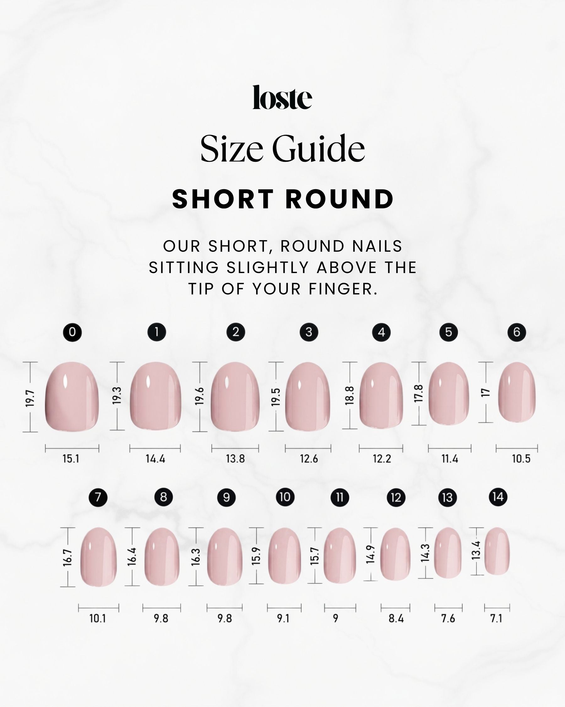 Loste press-on nails size guide